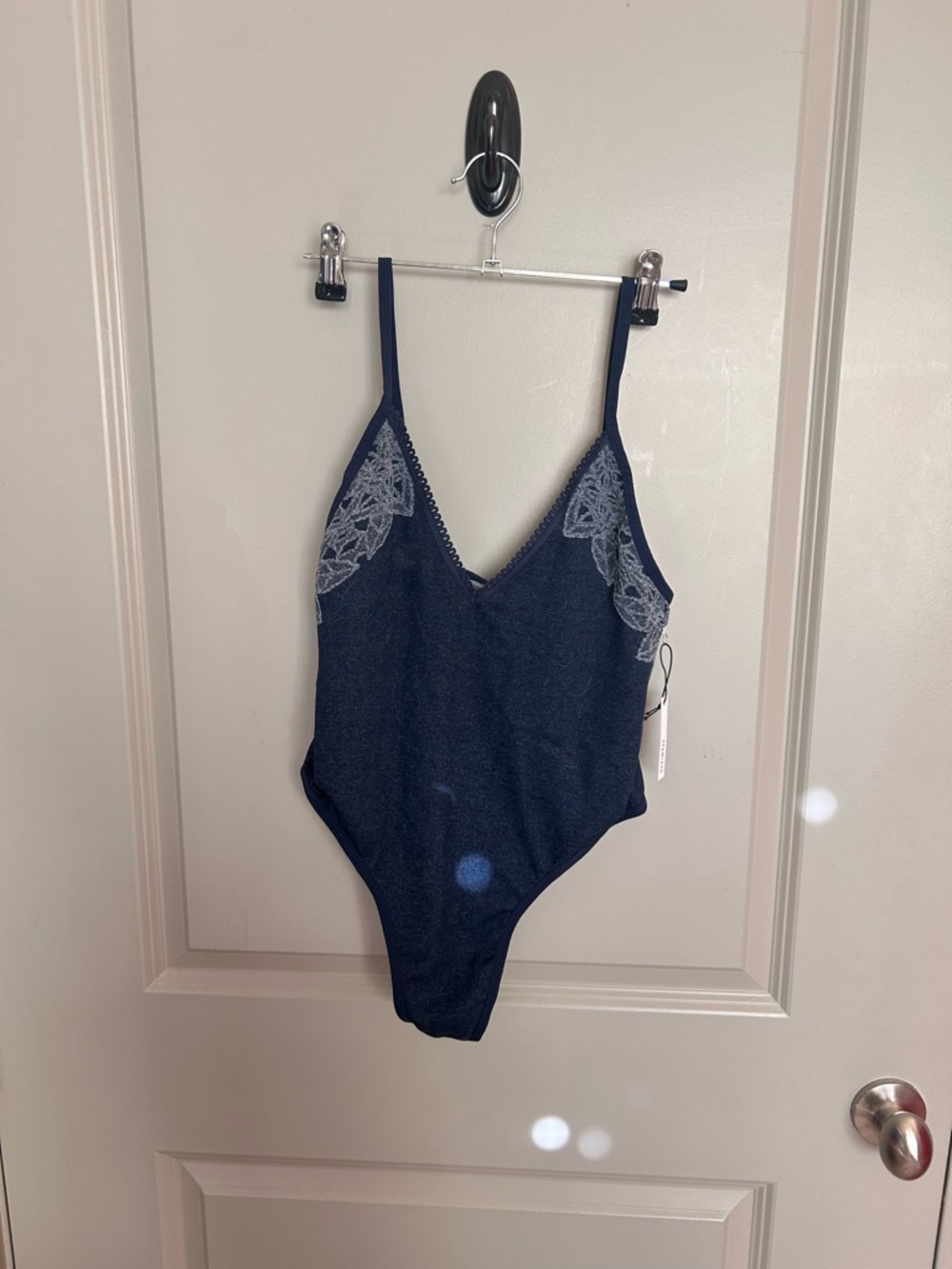 NWT Forever 21 Navy One-Piece Bodysuit with Lace Accents